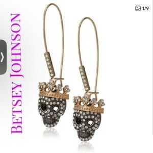 Betsey Johnson Prince Skull Drop Earrings with Crystal Accents